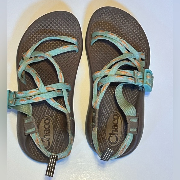 Chaco Sandals with Teal and Coral Straps kids size 2. G - Picture 1 of 6